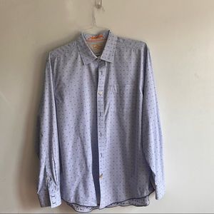 Tommy Bahama  blue and white checked long sleeve button down shirt, size Large